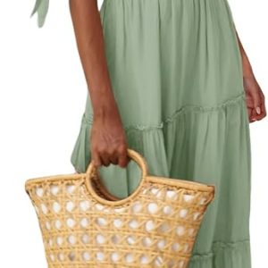 PRETTYGARDEN Women's Cross Neck Summer Sleeveless Tiered Maxi Dress Beach Tie Strap Smocked Long Dresses Pleated Sundress