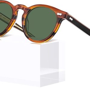 CARFIA Acetate Polarized Sunglasses for Men Retro Round Shades UV400 CA5506 | Handcrafted Non-Fading Acetate, Gold Filigree Core Wire Design, Anti-Glare Lenses, Ideal for Driving, Daily Wear, Gifting