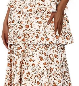 Fisoew Womens Floral Maxi Dress Spaghetti Strap Casual Ruffle Tiered Dress | Sleeveless,Boho,Beach,Vacation,Midi Sundress,Wedding Guest,Milkmaid,Tea Party,Flowy ,Spring,Summer,Bridal Shower Dresses