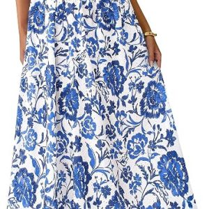PRETTYGARDEN Women's Summer Boho Maxi Dress A Line Eyelet Floral Sundresses | Spaghetti Strap, Square Neck, Sleeveless, Long Flowy, Chic Embroidered, Wedding Guest Party Dresses, Beach Vacation Clothes